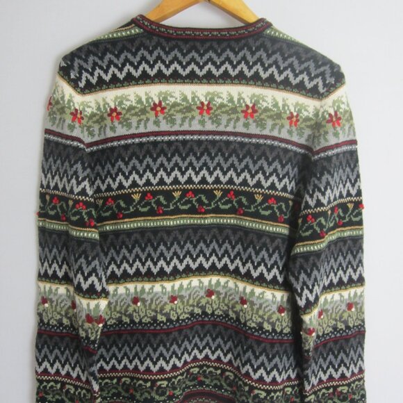 Appleseeds Womens Large Black Ivory Red Embroidered Floral Ramie Silk Cardigan - Picture 7 of 13